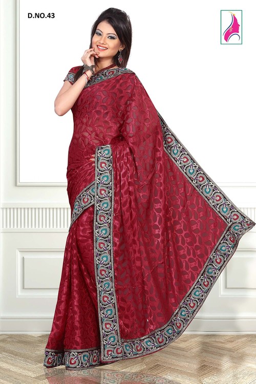 Aeshaane Maroon Designer Ever Green Jacquard Saree