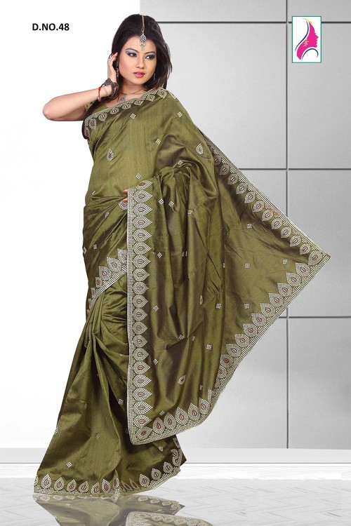 Incredible Mahendi Green Silk Designer Ever Green Saree