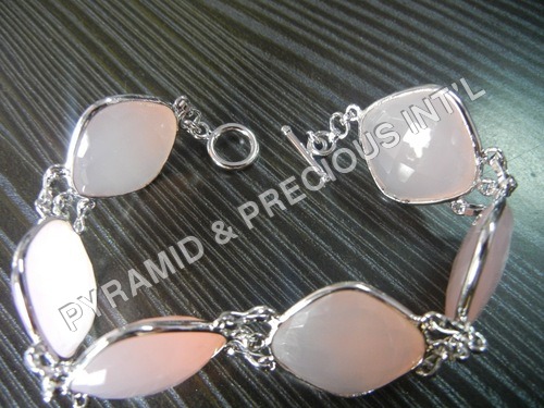 Sterling Silver Pink Chalcedony Bracelet - Skin Friendly, Lightweight Design | Glossy Finish, Perfect for Parties and Special Events