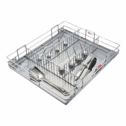 Perforated Cutlery Basket - Stainless Steel, 4 Inch Rectangular, Silver Chrome Finish | Perfect Space Utilization, Long Lasting Finish, 7 Year Warranty