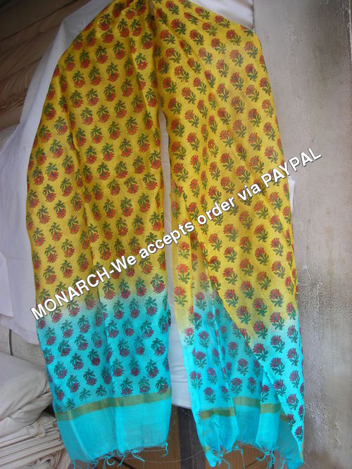 YELLOW STOLE HAND BLOCK PRINTED