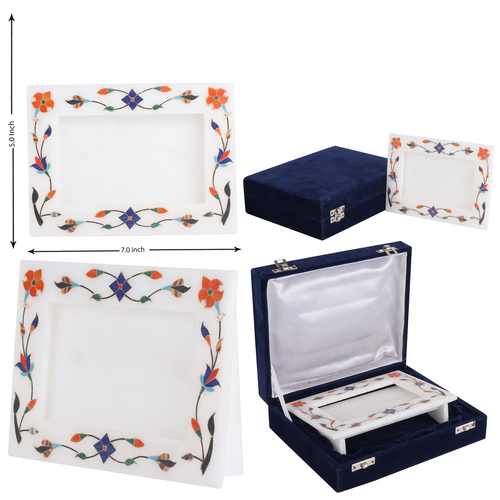 Marble Enlay Photo Frame - 5.0 Inch Antique Imitation Design | Wedding & Home Decoration, Customized Logo & Color, Floral Theme, Painted & Polished Finish