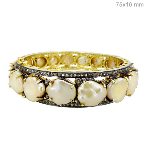Pearl Diamond Gold Bangle