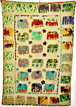 100% कॉटन हैंडमेड पैचवर्क एलिफेंट कांथा रजाई