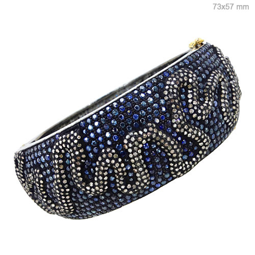 Blue Sapphire Diamond Gold Bangle
