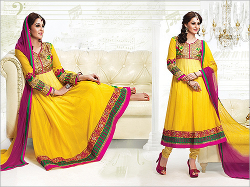 Yellow Embroidery Anarkali Suits