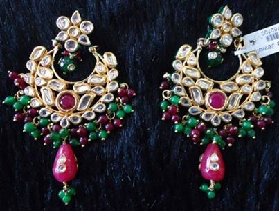 Vatika High Finished Kundan Meena Chandbali Earrings