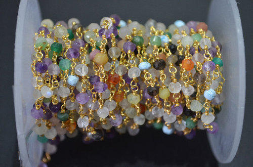 Necklaces Multi Color 3-4Mm Faceted Rondelle Gemstone Beaded Chain