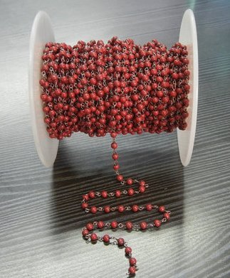 Antique Rose Gold Syn.Coral Beaded Chain