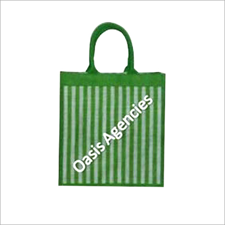 Stripe Print Jute Shopping Bag