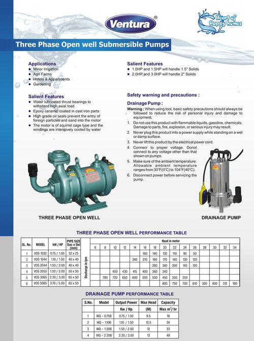 Three Phase Open Well Submersible & Drainage Pumps