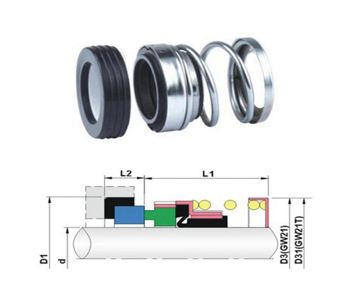 Elastomer Bellow Mechanical Seal - Ceramic and Silicon Carbide Materials, Silver Color, -20 to +120°C Temperature Range, Suitable for Clean and Sewage Water Applications