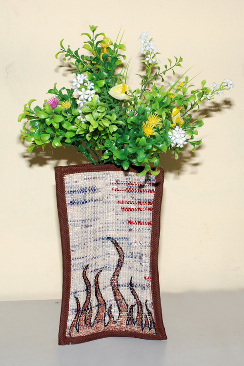 Designer Flower Pot - Fabric, 12 Inch Height, Brown | Elegant Design, Eco-Friendly, Durable, Unique Floral Pattern