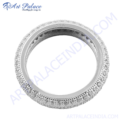 स्टाइलिश क्यूबिक जिरकोनिया सिल्वर रिंग