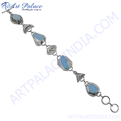 फायर ओपल मॉडर्न सिल्वर ब्रेसलेट