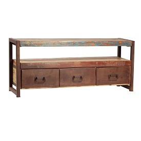 पुनः प्राप्त लकड़ी और लोहे का प्लाज्मा टीवी स्टैंड