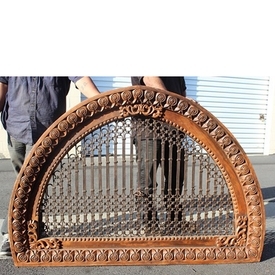 Carved Wood Transom with Iron Inlay
