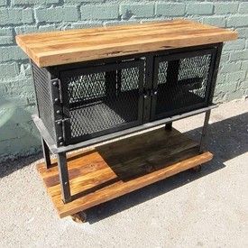 Reclaimed Wood And Iron Mesh Trolley Cart