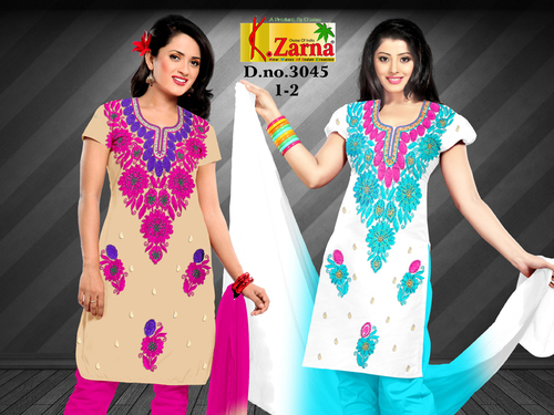 Unstitched Ladies Suits - Cotton Fabric , Sizes S-XXL | Embroidered Pattern, Quick Dry, Washable, Short Sleeves, Formal Design with Laces and Ribbons