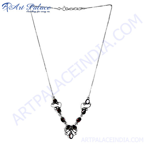 उत्कृष्ट नई फैशन गार्नेट चांदी का हार