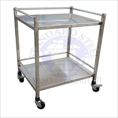 Mortuary Instrument Trolley - Stainless Steel, 60L x 45W x 80H cm, 2 Tier Design, 50 kg Load Capacity, Three Shelves, SS Railing, 100 mm Swivel Castors