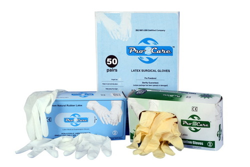 क्रीम और सफेद पाउडर लेटेक्स परीक्षा दस्ताने
