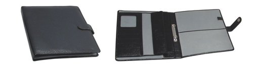 Leather Document Folder - 12 x 9 Inches, Black Color with Zipper Closure and Multiple Pockets for 100 Sheets Storage