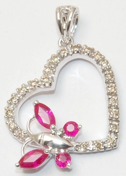 White Gold Ruby Diamond Pendant Gender: Women'S