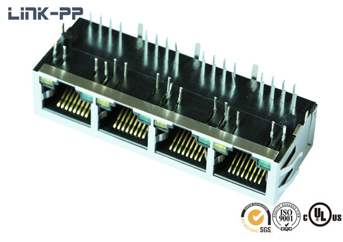 1X4 पोर्ट 10/100Base-T टैब-डाउन HR911402A RJ45 कनेक्टर के साथ एलईडी