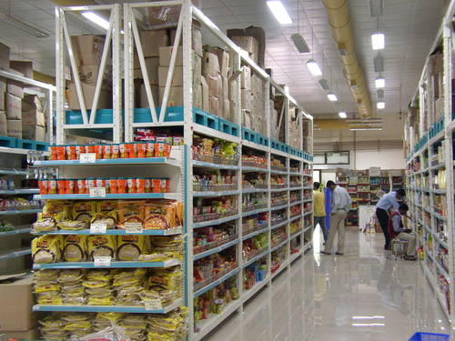 Retail Super Market Racks - Metal, Customized Sizes, Rounded Shelves - Good Quality, Painted Finish, Light Duty Usage in Commercial and Retail Environments