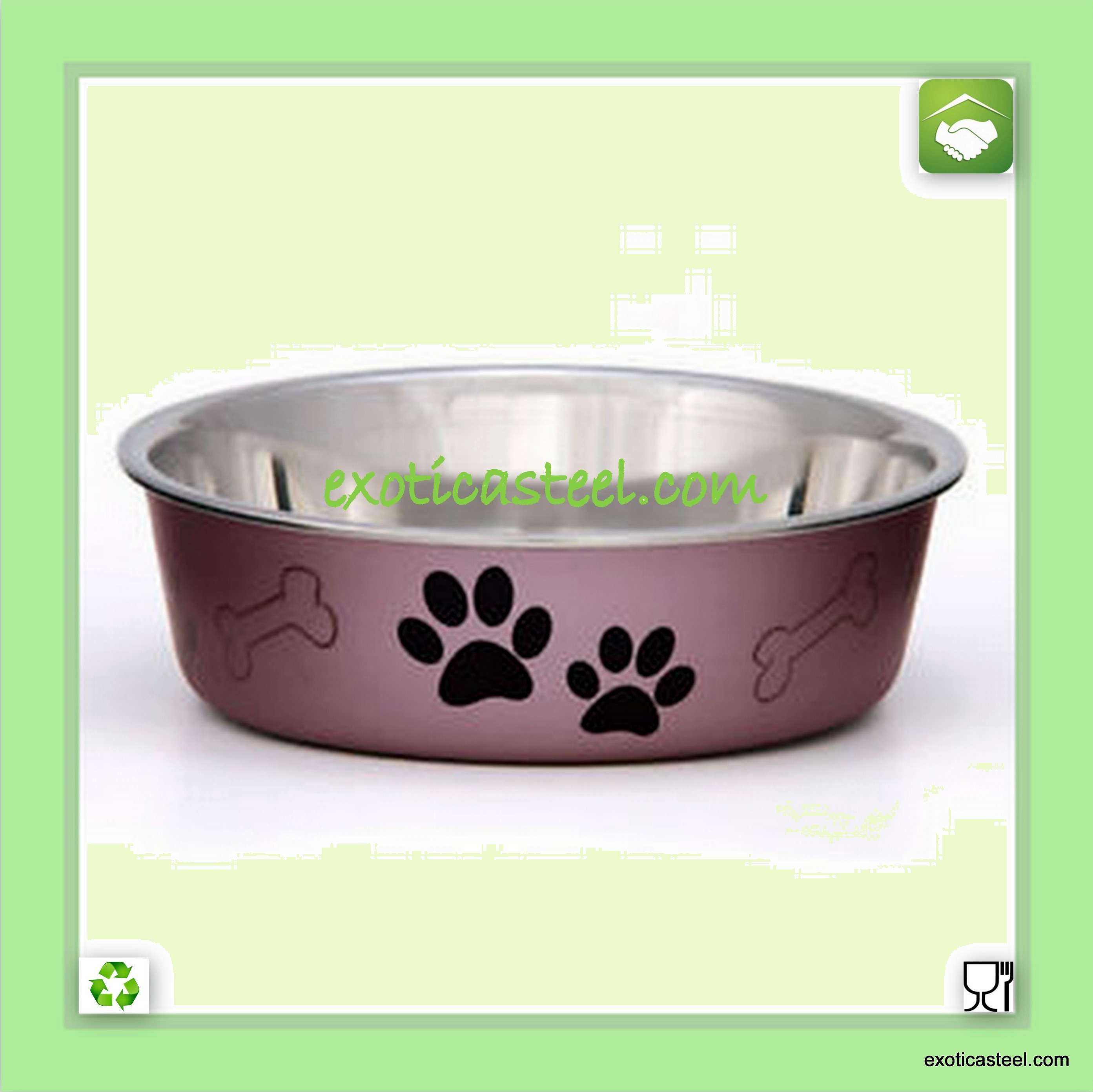 Pet Bowl - Stainless Steel 15cm Diameter Burgundy, Durable, Non-slip, Dishwasher Safe, Etched Design
