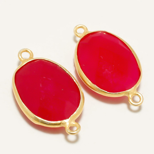 रेड 1 पेयर पिंक चेलेडोनी 13X17Mm फेसेटेड ओवल लूज कनेक्टर 18K गोल्ड प्लेटेड