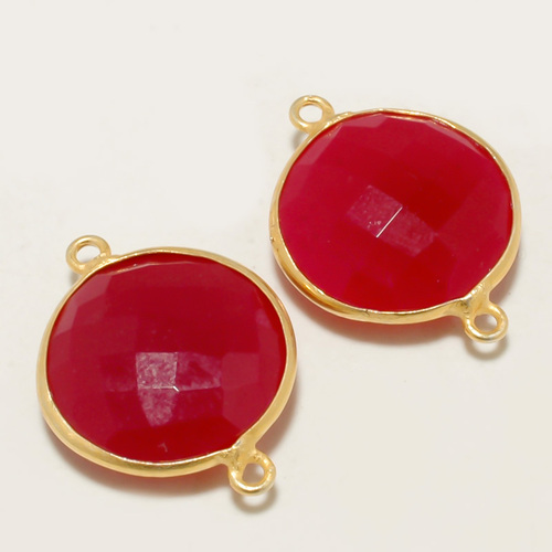 राउंड 1 पेयर चेलेडोनी 17-18Mm फेसेटेड कॉइन लूज कनेक्टर 18K गोल्ड प्लेटेड