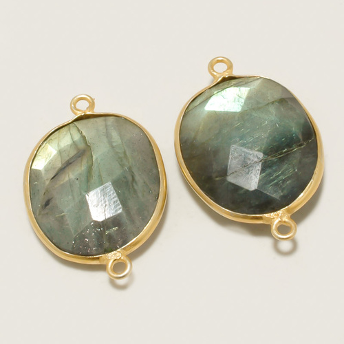ग्रीन 1 पेयर नेचुरल लैब्राडोराइट फेसेटेड ओवल लूज कनेक्टर 18K गोल्ड प्लेटेड