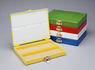 Teak Wood Slide Storage Box - 100 Slide Capacity, Hinged Lid with Sunmica Top, Numbered Slot Index