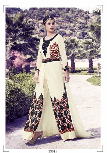 Georgette Wedding Wear Suit - Customized Up to 42, Beige Color, Full Sleeves, Embroidered Design, All Season Wear