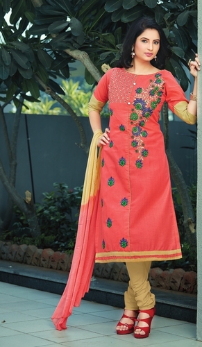 Party Wear Salwar Kameez - Poly Cotton Top & Bottom, Chiffon Dupatta, Customized Up to Size 42