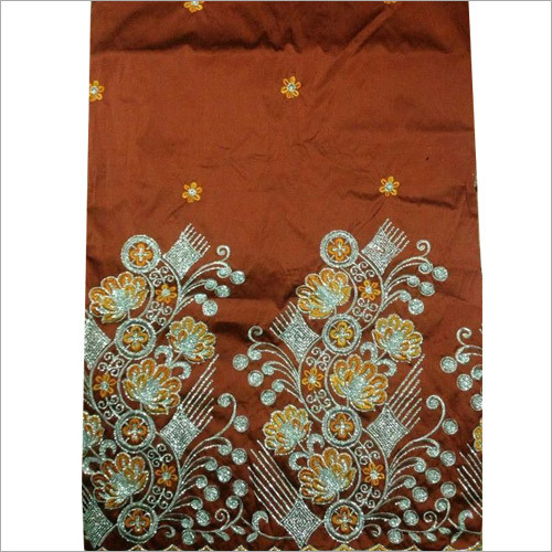 Designer Silk George Fabric - Silk, 65 Inches, Brown | Floral Embroidery, Luxurious Feel, Elegant Design, Durable Material