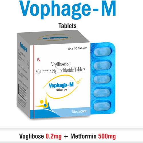 Volphage-M Tablets - Voglibose 0.2mg + Metformin 500mg | Effective Management of Type 2 Diabetes, Suitable for All Ages, 98% Purity
