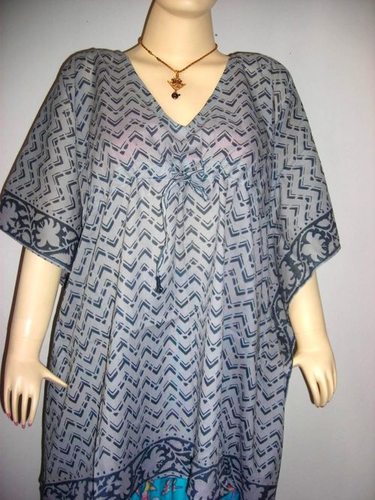 ग्रे ज़िगज़ैग पैटर्न कॉटन काफ्तान