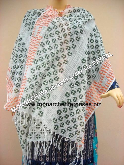 White Paisley Geometric Pattern Hand Block Stole