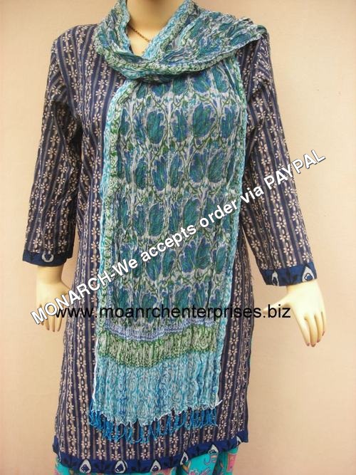 BLUE PAISLEY HAND BLOCK STOLE