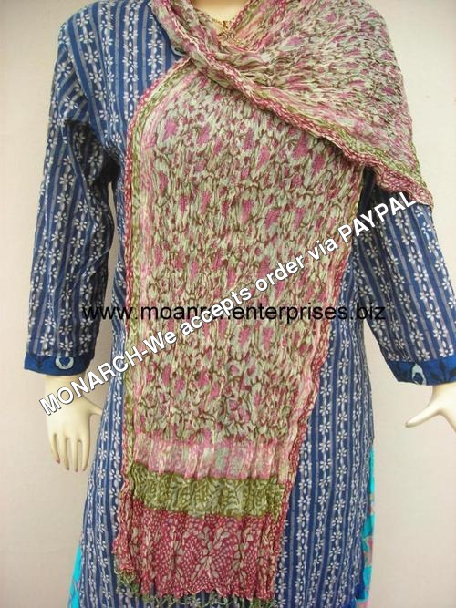 PINK SHIFFON HAND BLOCK STOLE