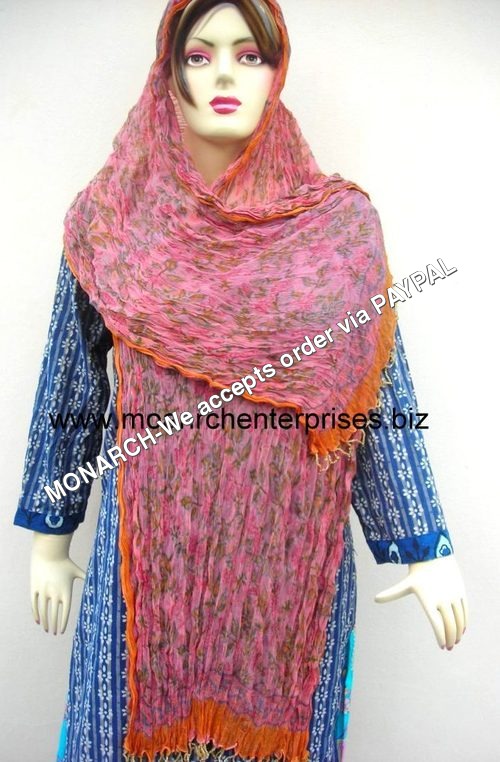 PINK HAND BLOCK PRINTED SHIFFON STOLE