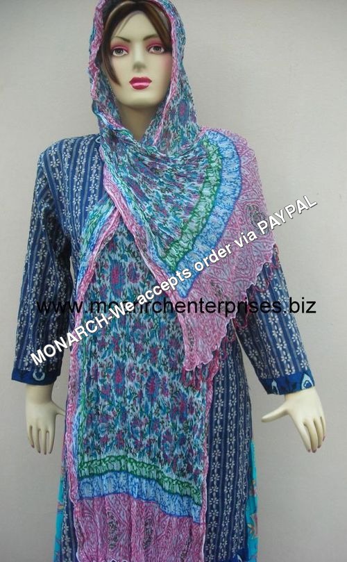 BLUE HAND BLOCK PRINTED SHIFON STOLE
