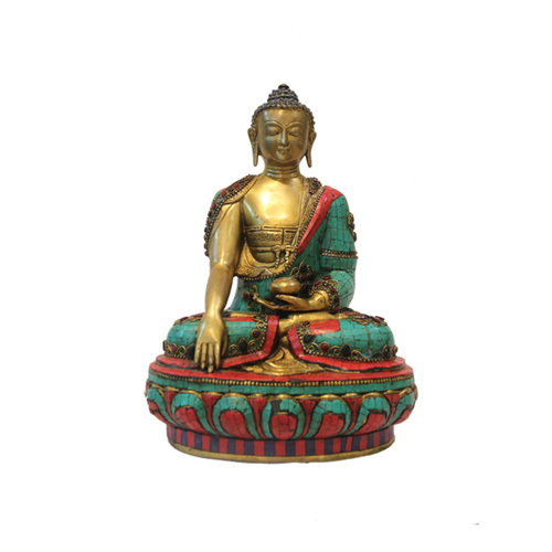 पत्थर की इनले वर्क के साथ कांस्य में ध्यान करने वाला बुद्ध