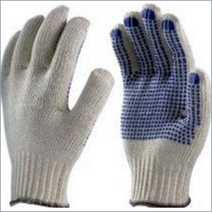 Polka Dotted Hand Gloves - Cotton, Size 14', Blue with PVC Dots on Palm | Easy to Wear, Skin Friendly, High Tear Resistance