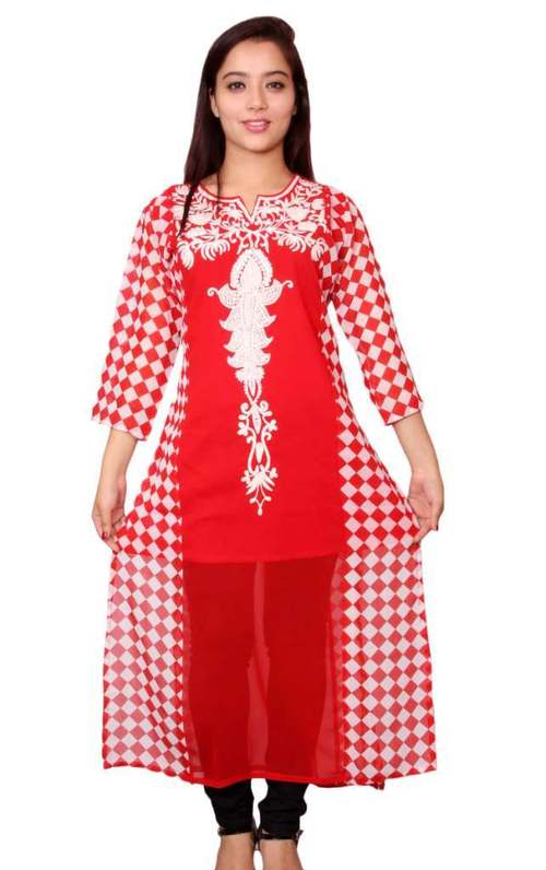 Polyester Georgette Embroidered  Kurti