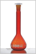 Volumetric Flask Amber, with One Graduation mark and Stopper made of Polythelene