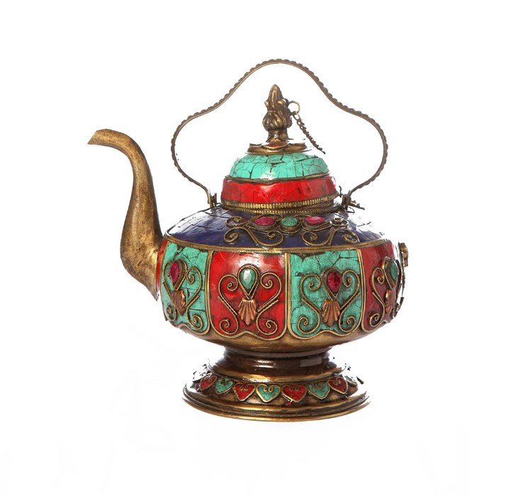 Copper Surahi With Stone Inlay